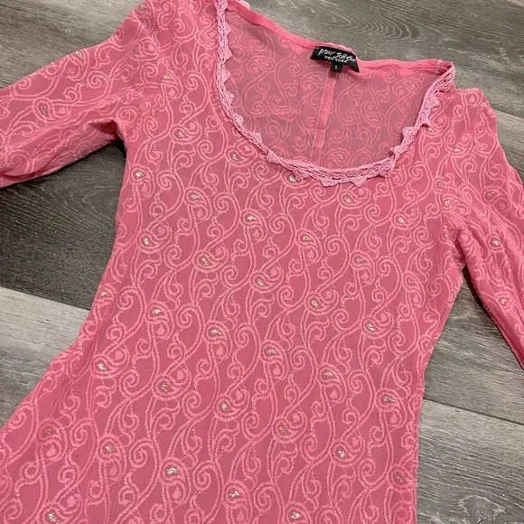 🚫SOLD🚫 Vintage Betsey Johnson Pink Sheer Midi Dress - Picture 3 of 7